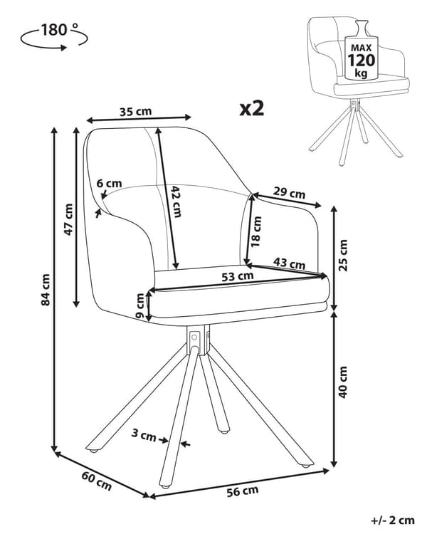 Spisebordsstole Grøn Polyester Sæt af 2 Stof Polstrede Spisestue Stole med Drejefunktion Spisestole med Armlæn Behagelige Design