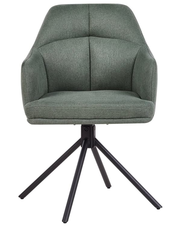 Spisebordsstole Grøn Polyester Sæt af 2 Stof Polstrede Spisestue Stole med Drejefunktion Spisestole med Armlæn Behagelige Design