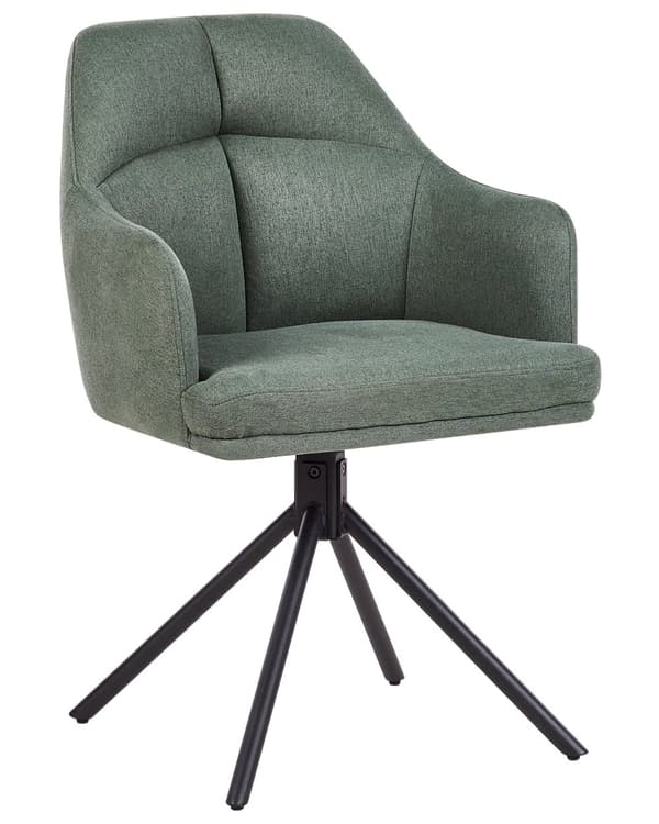 Spisebordsstole Grøn Polyester Sæt af 2 Stof Polstrede Spisestue Stole med Drejefunktion Spisestole med Armlæn Behagelige Design