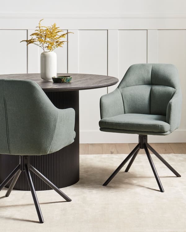 Spisebordsstole Grøn Polyester Sæt af 2 Stof Polstrede Spisestue Stole med Drejefunktion Spisestole med Armlæn Behagelige Design