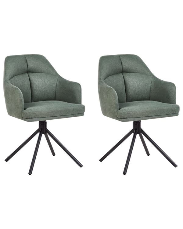 Spisebordsstole Grøn Polyester Sæt af 2 Stof Polstrede Spisestue Stole med Drejefunktion Spisestole med Armlæn Behagelige Design