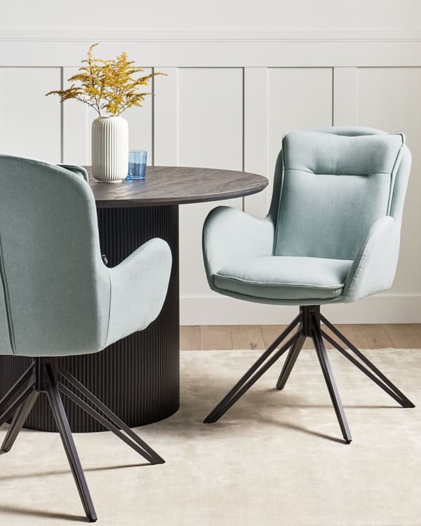 Spisebordsstole Mintgrøn Polyester Sæt af 2 Stof Polstrede Spisestue Stole med Drejefunktion Spisestole med Armlæn Behagelige Design