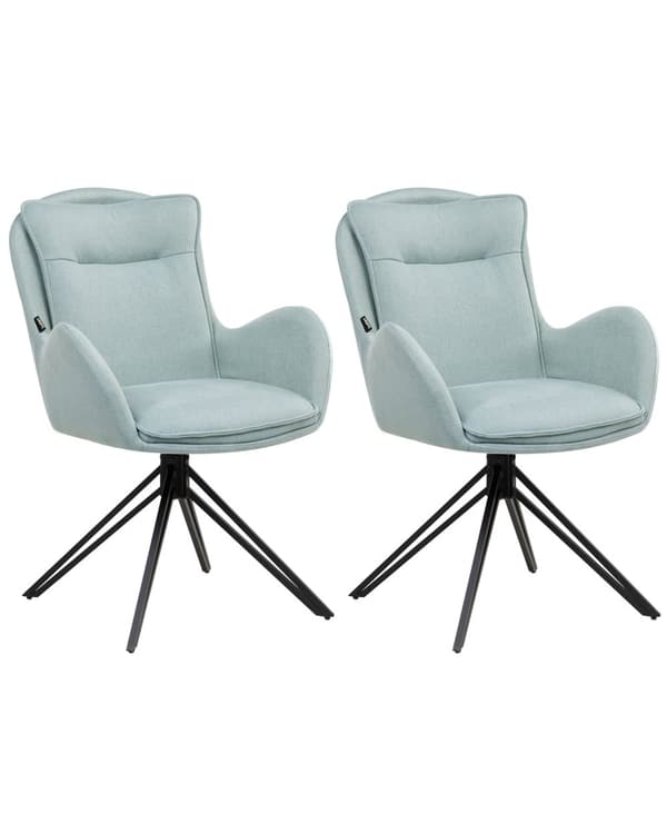 Spisebordsstole Mintgrøn Polyester Sæt af 2 Stof Polstrede Spisestue Stole med Drejefunktion Spisestole med Armlæn Behagelige Design