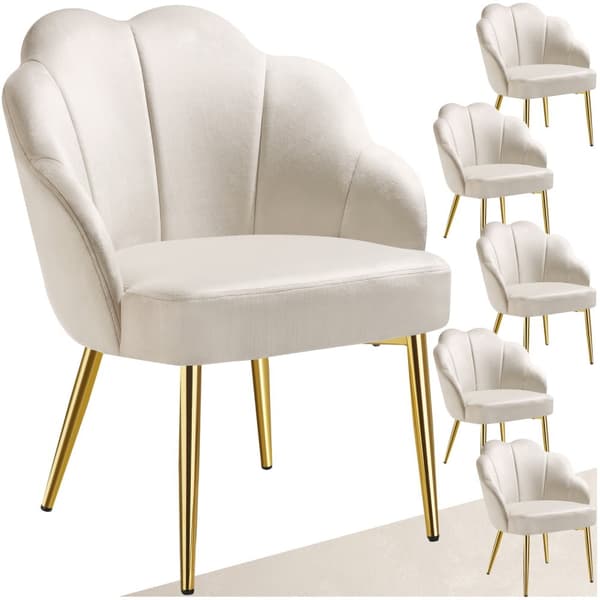 Stol Hellen, polstret med fløjlbetræk - creme/guld,Sæt med 6 stk.
