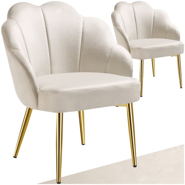 Stol Hellen, polstret med fløjlbetræk - creme/guld,Sæt med 2 stk.