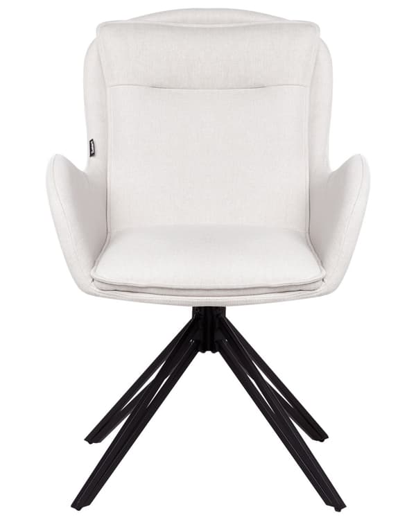 Sett med 2 Spisestoler Lys Beige Stoff med armer Vattert Ryggstøtte Svarte Metallben Retro Tradisjonell Stil
