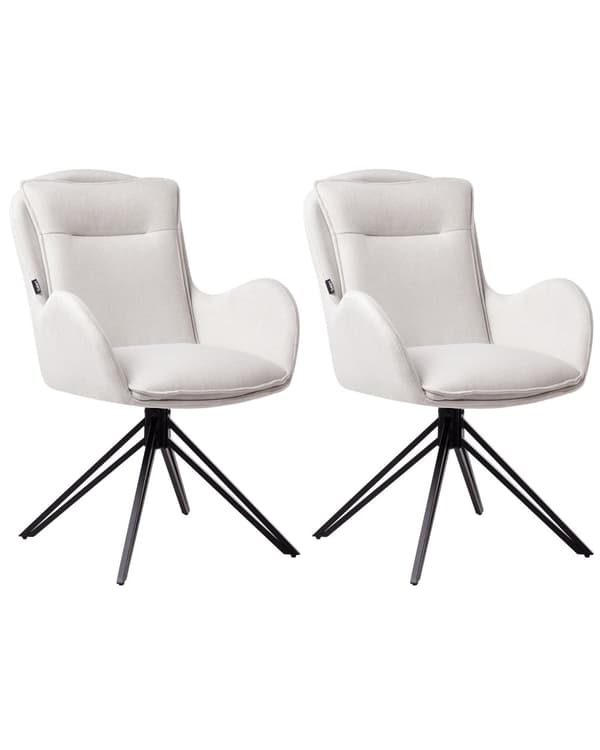 Sett med 2 Spisestoler Lys Beige Stoff med armer Vattert Ryggstøtte Svarte Metallben Retro Tradisjonell Stil