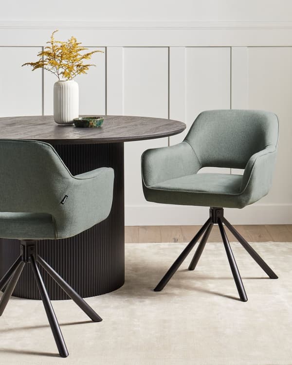 Sett med 2 Svingbare Spisestoler Mørkegrønt Stoff med Armer Ryggstøtte Svarte Metallben Retro Tradisjonell