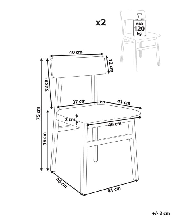 Sett med 2 Spisestoler Svart Gummitre Polyesterstoff Uten armlener Retro design