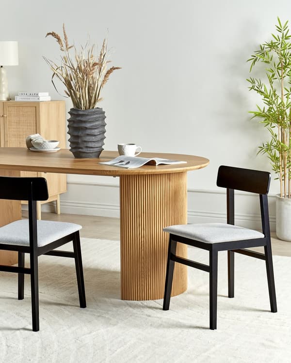 Sett med 2 Spisestoler Svart Gummitre Polyesterstoff Uten armlener Retro design