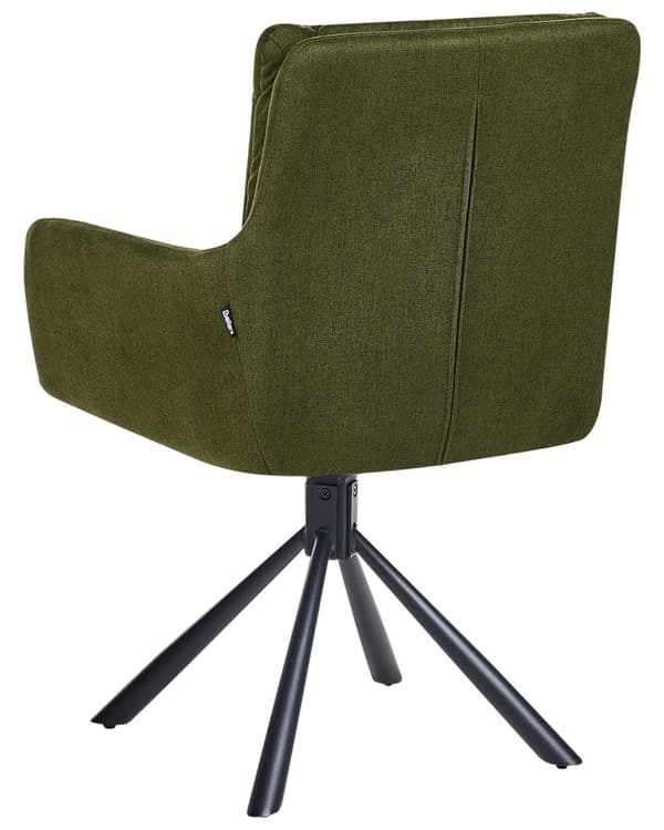 Sett med 2 Spisestoler i Mørkegrønt Stoff med Armer Quiltet Rygg Svart Metall Ben Retro Transitional