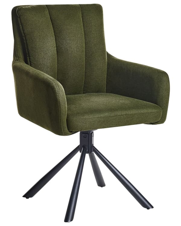 Sett med 2 Spisestoler i Mørkegrønt Stoff med Armer Quiltet Rygg Svart Metall Ben Retro Transitional