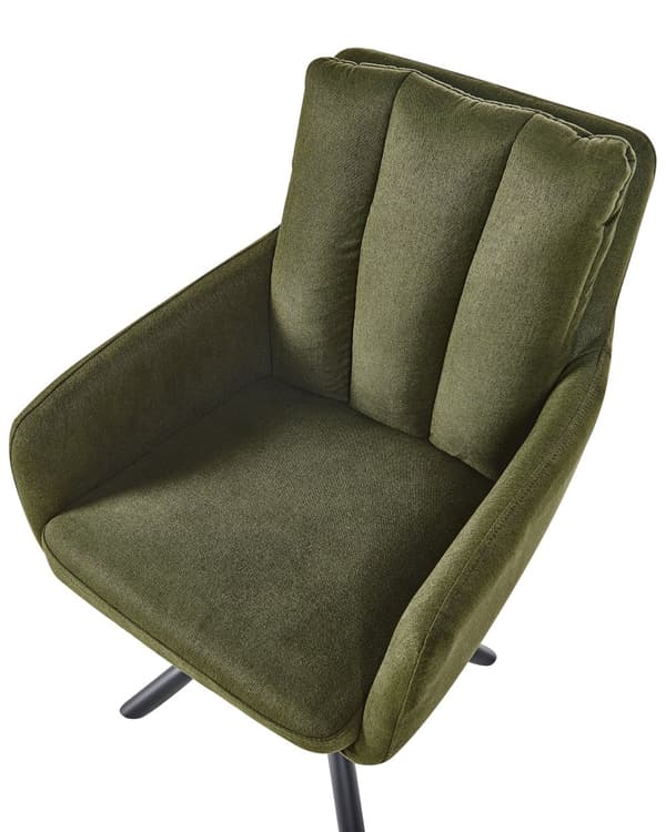 Sett med 2 Spisestoler i Mørkegrønt Stoff med Armer Quiltet Rygg Svart Metall Ben Retro Transitional
