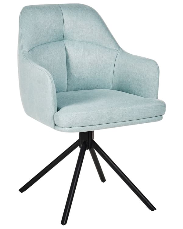 Sett med 2 Spisestoler Mintgrønt Stoff med Armer Quiltet Rygg Svart Metall Ben Retro Transitional