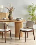 Miniatyrbilde 2 av 9: Sett med 2 Spisestoler Ramme i Mørkt Gummitre Beige Boucle Sete Armløs Retro Design