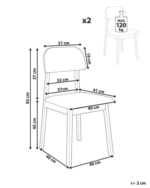 Sett med 2 spisestoler Lyst tre Taupe Ramme i gummitre Seter i polyesterstoff Uten armlener Retro design Spisestue Kjøkken