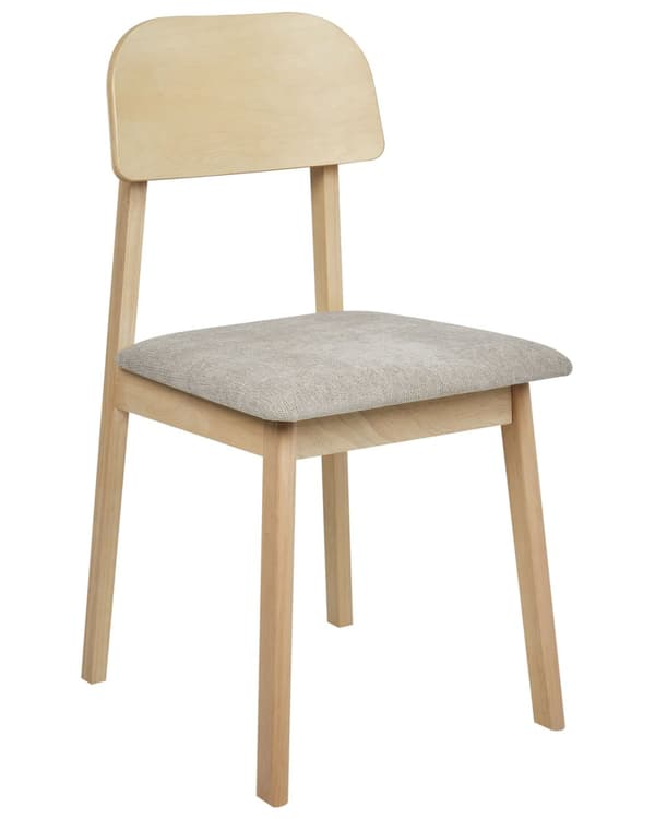 Sett med 2 spisestoler Lyst tre Taupe Ramme i gummitre Seter i polyesterstoff Uten armlener Retro design Spisestue Kjøkken