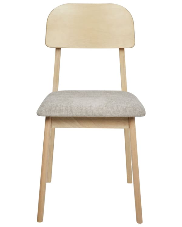 Sett med 2 spisestoler Lyst tre Taupe Ramme i gummitre Seter i polyesterstoff Uten armlener Retro design Spisestue Kjøkken