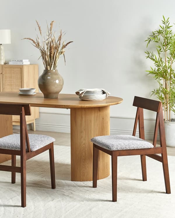 Sett med 2 Spisestoler Ramme Mørkt Gummitre Grå Boucle Armløs Retro design