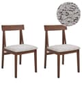 Miniatyrbilde 1 av 9: Sett med 2 Spisestoler Ramme Mørkt Gummitre Grå Boucle Armløs Retro design