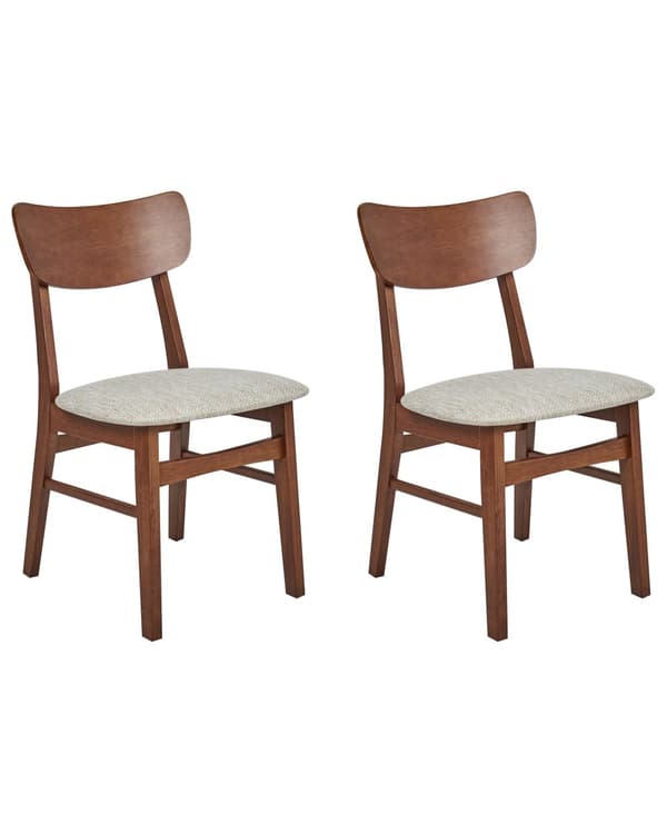 Sett med 2 spisestoler Mørkt tre Beige Ramme i gummitre Seter i polyesterstoff Uten armlener Retro design Spisestue Kjøkken