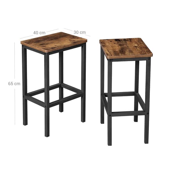 Barstole - Sæt med 2 - Stolstole med høj spisestue - Industriel design - Brun/sort