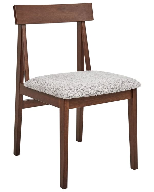 Spisebordsstol Træ Grå Boucle Sæt af 2 Spisestole Klassiske Spisestuestol Polstret Sæde Retro Design Træstole til Spisebord