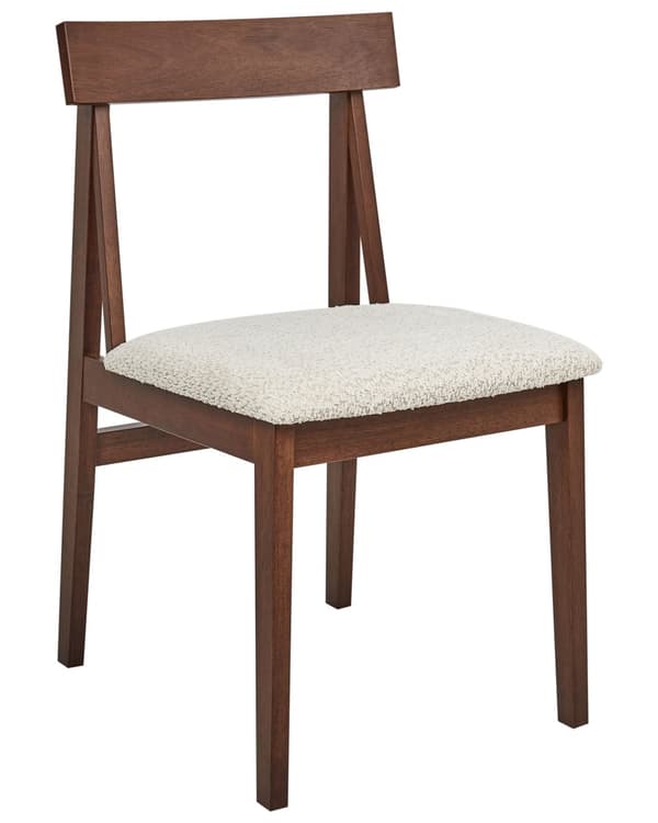 Spisebordsstol Træ Beige Boucle Sæt af 2 Spisestole Klassiske Spisestuestol Polstret Sæde Retro Design Træstole til Spisebord