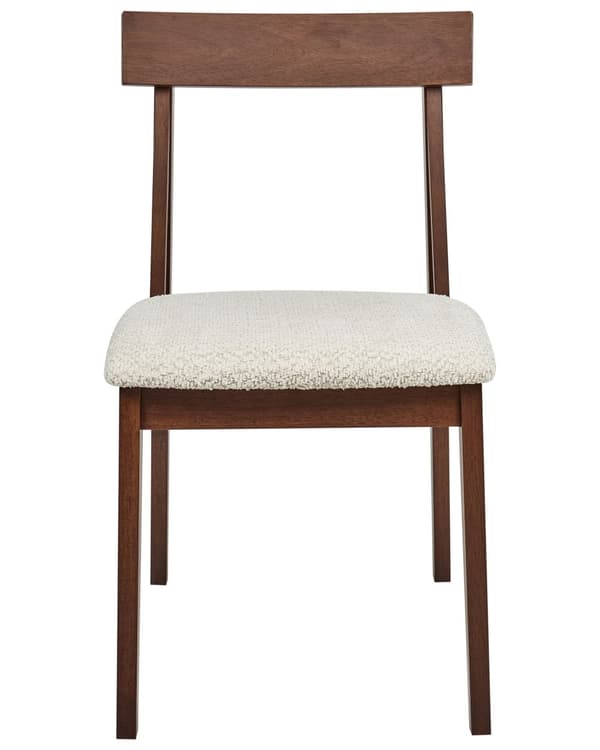 Spisebordsstol Træ Beige Boucle Sæt af 2 Spisestole Klassiske Spisestuestol Polstret Sæde Retro Design Træstole til Spisebord