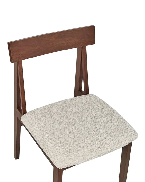 Spisebordsstol Træ Beige Boucle Sæt af 2 Spisestole Klassiske Spisestuestol Polstret Sæde Retro Design Træstole til Spisebord