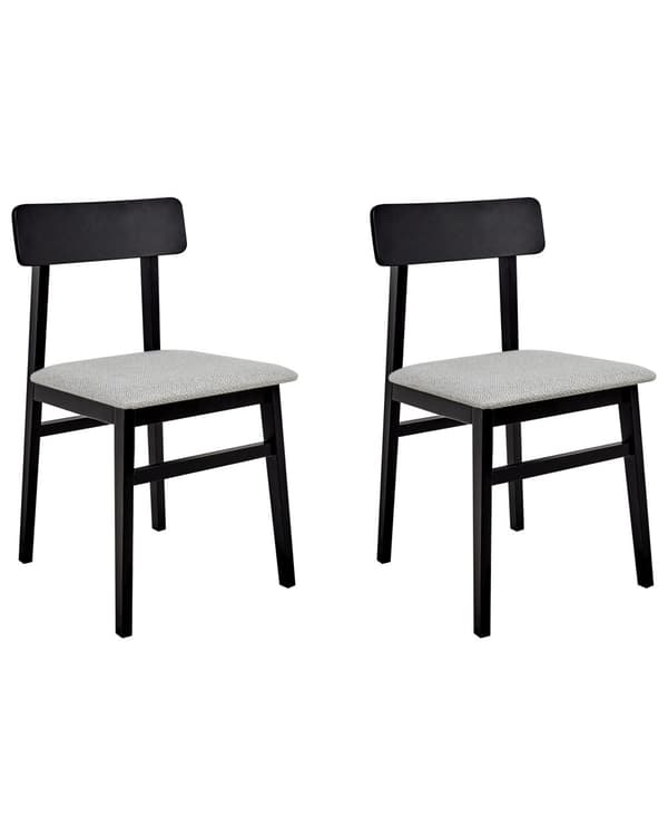 Uppsättning med 2 Matstolar Gummiträ Svart Ljusgrå Sits i Polyestertyg Utan Armstöd Retro Design Matrum Kök