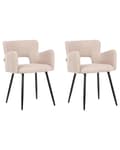Miniatyrbilde 4 av 11: Sett med 2 Stoler Spisestuestol Beige Teddy Boucle med Armlener Utskåret Rygg Svart Metallben