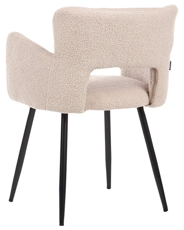 Sett med 2 Stoler Spisestuestol Beige Teddy Boucle med Armlener Utskåret Rygg Svart Metallben