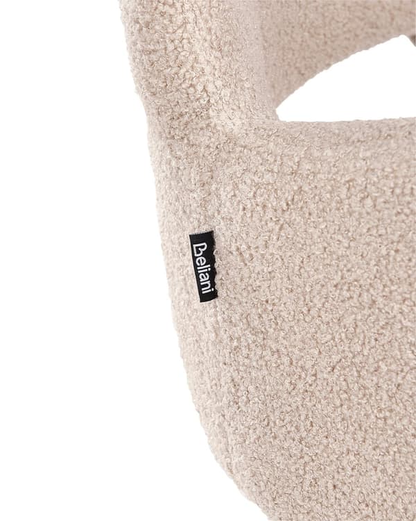 Sett med 2 Stoler Spisestuestol Beige Teddy Boucle med Armlener Utskåret Rygg Svart Metallben