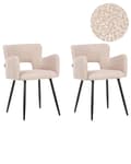 Miniatyrbilde 1 av 11: Sett med 2 Stoler Spisestuestol Beige Teddy Boucle med Armlener Utskåret Rygg Svart Metallben