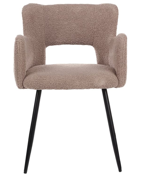 Sett med 2 Stoler Spisestuestol Brun Teddy Boucle med Armlener Utskåret Rygg Svart Metallben