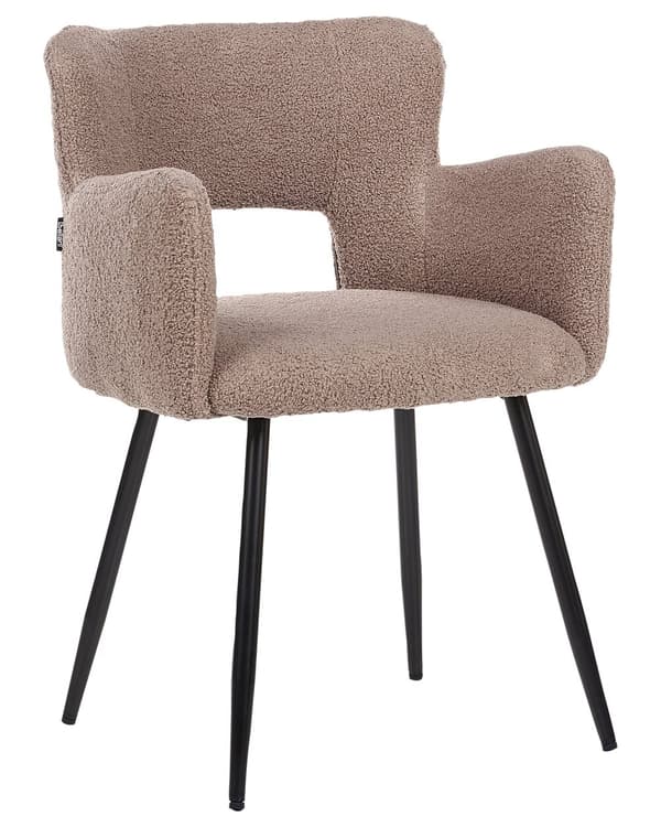 Sett med 2 Stoler Spisestuestol Brun Teddy Boucle med Armlener Utskåret Rygg Svart Metallben