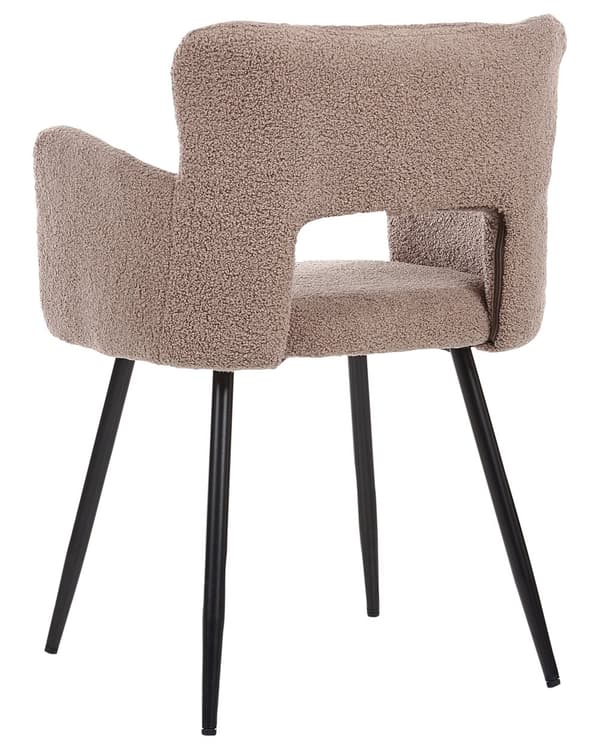Sett med 2 Stoler Spisestuestol Brun Teddy Boucle med Armlener Utskåret Rygg Svart Metallben