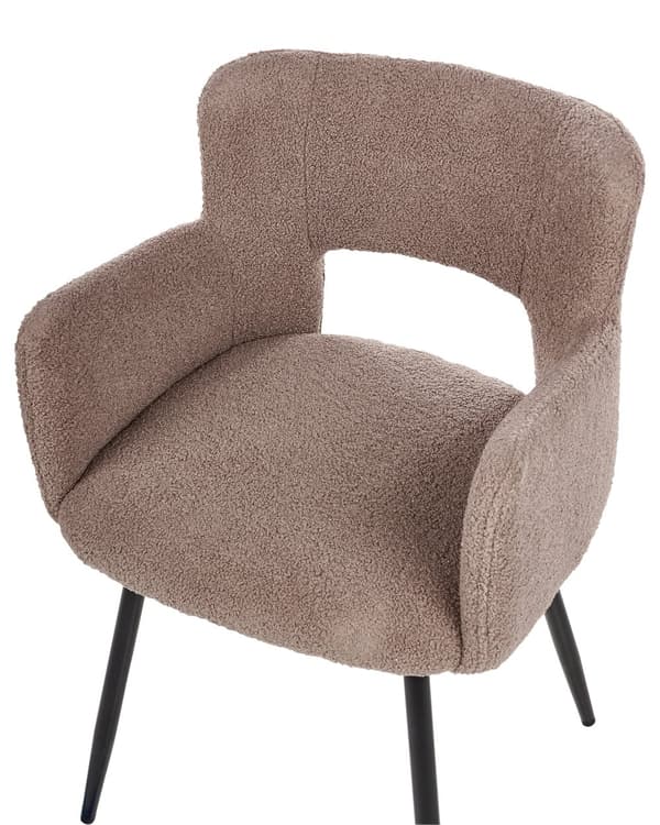 Sett med 2 Stoler Spisestuestol Brun Teddy Boucle med Armlener Utskåret Rygg Svart Metallben