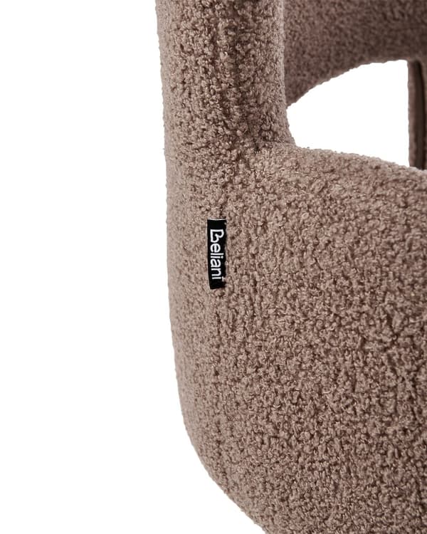 Sett med 2 Stoler Spisestuestol Brun Teddy Boucle med Armlener Utskåret Rygg Svart Metallben