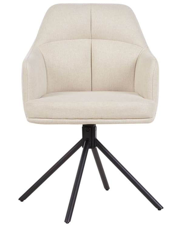 Matstolar 2 st Set Svängbara Stolar Beige Tyg Armar Quiltat Ryggstöd Svarta Metallben Retro