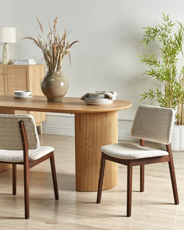 Set med 2 Matstolar Ljust Gummiträ Off-White Bouclé Sits Armless Retro Design