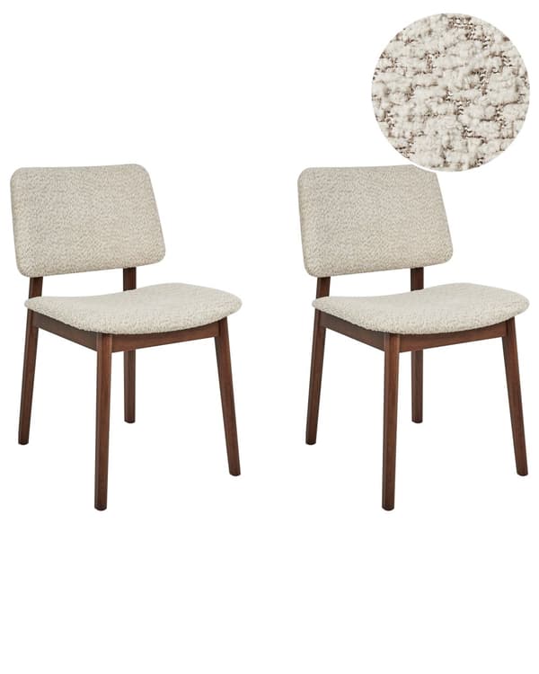 Set med 2 Matstolar Ljust Gummiträ Off-White Bouclé Sits Armless Retro Design