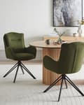 Miniatyrbillede 2 af 11: Spisebordsstole Grøn Polyester Sæt af 2 Stof Polstrede Spisestue Stole med Drejefunktion Spisestole med Armlæn Behagelige Design
