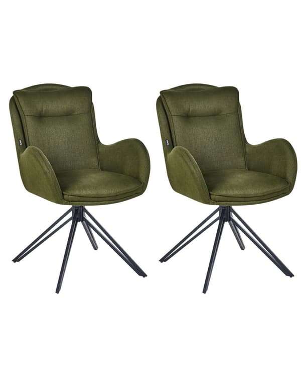 Spisebordsstole Grøn Polyester Sæt af 2 Stof Polstrede Spisestue Stole med Drejefunktion Spisestole med Armlæn Behagelige Design
