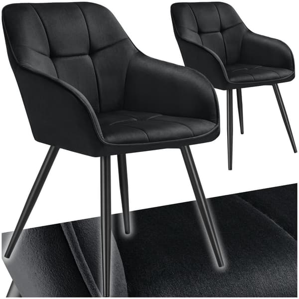Stol Marilyn, velour, quiltet - sort/sort,Sæt med 2 stk.