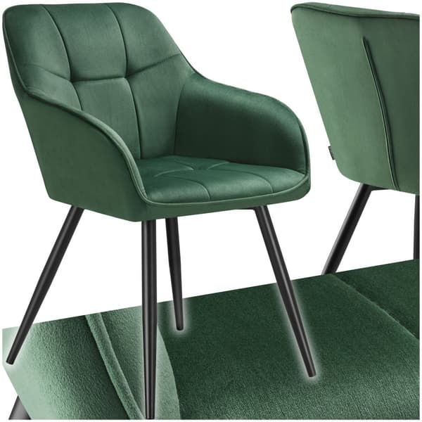 Stol Marilyn, velour, quiltet - mørkegrøn/sort,pr. stk.