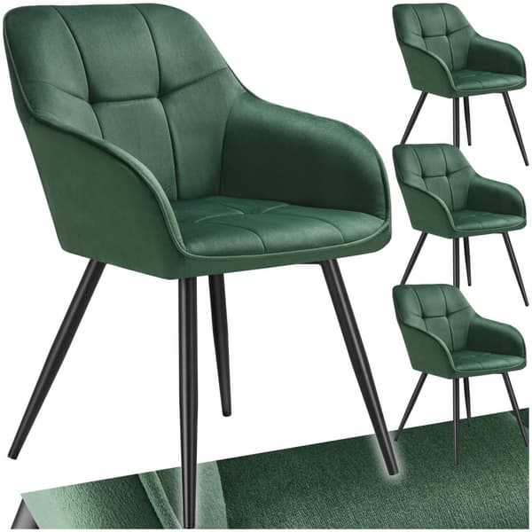 Stol Marilyn, velour, quiltet - mørkegrøn/sort,Sæt med 4 stk.