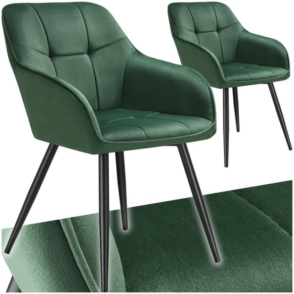 Stol Marilyn, velour, quiltet - mørkegrøn/sort,Sæt med 2 stk.