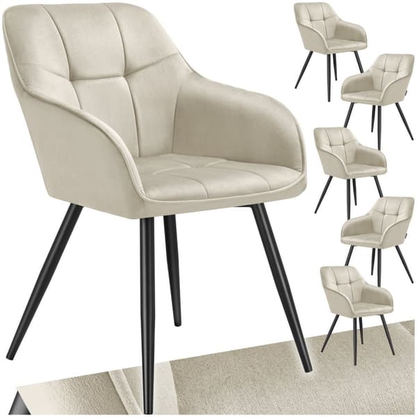Stol Marilyn, velour, quiltet - creme/sort,Sæt med 6 stk.